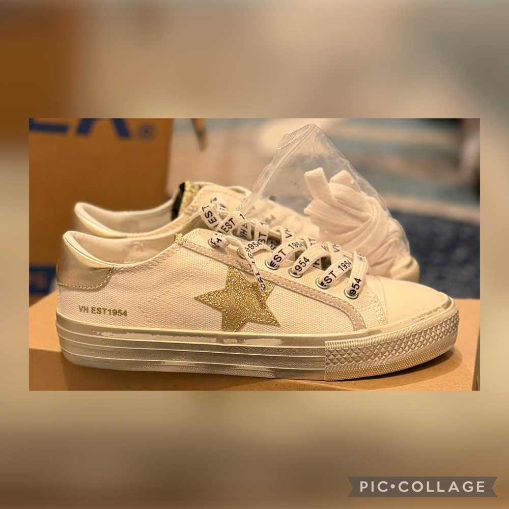 New women’s Vintage Havana Alive 20 White Gold Star Sneakers Size 5.5